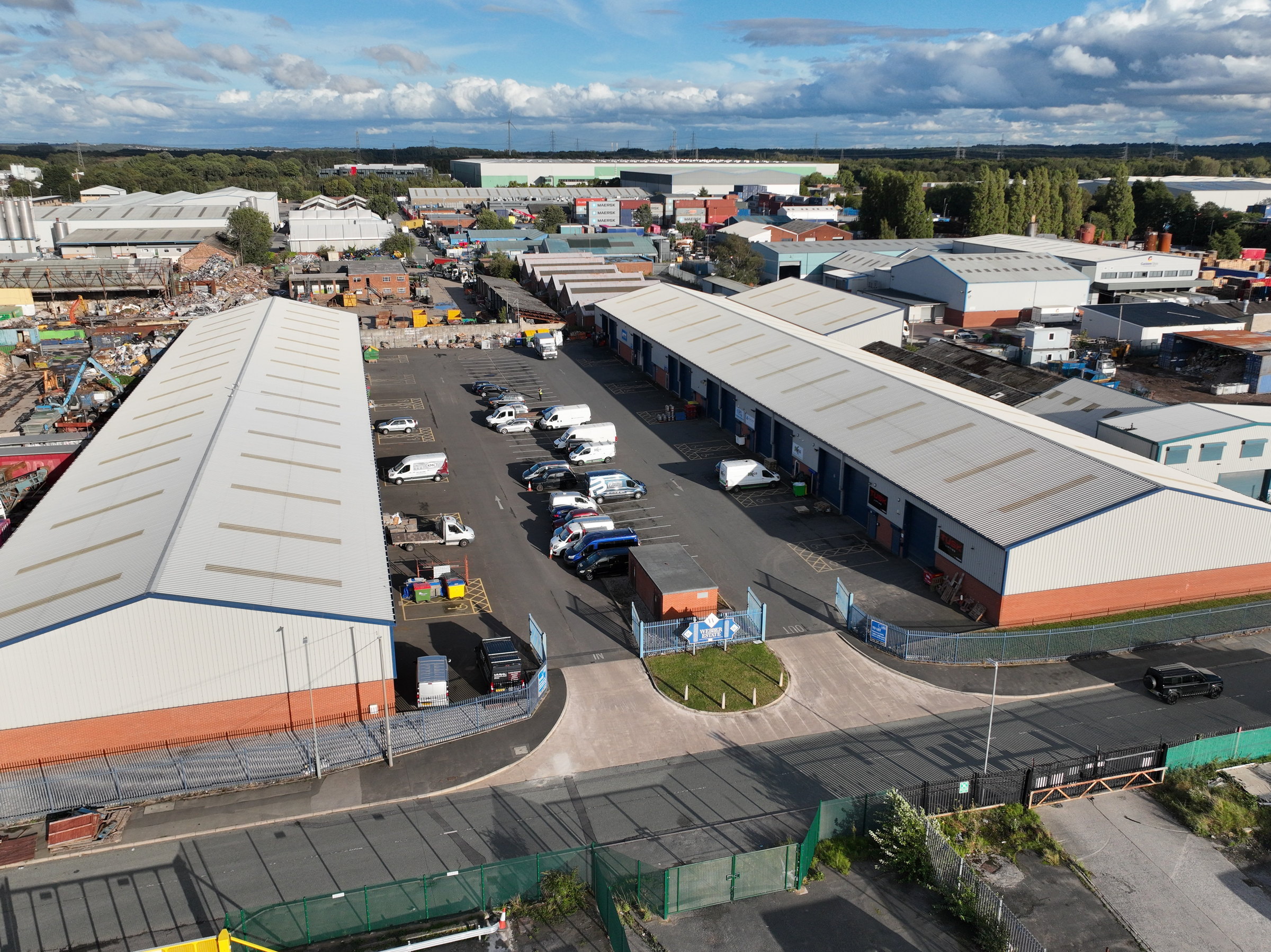 Aerial view of an operational industrial estate.
