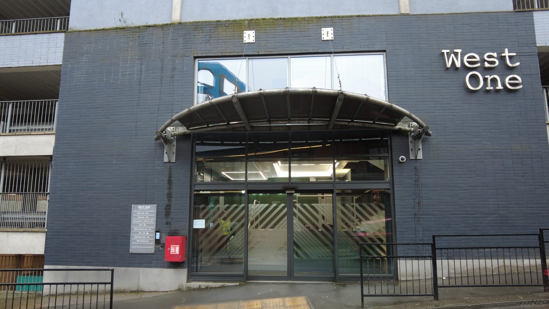 West One entrance and canopy.